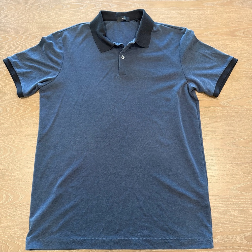 Theory Men’s Navy Polo Shirt with Black Collar - Small